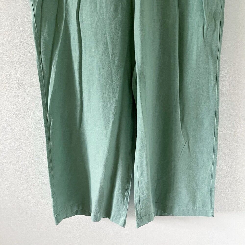 Women's Gap Linen Rayon Wide Leg Green Pants Elastic Waist Drawstring M Medium - Picture 3 of 16